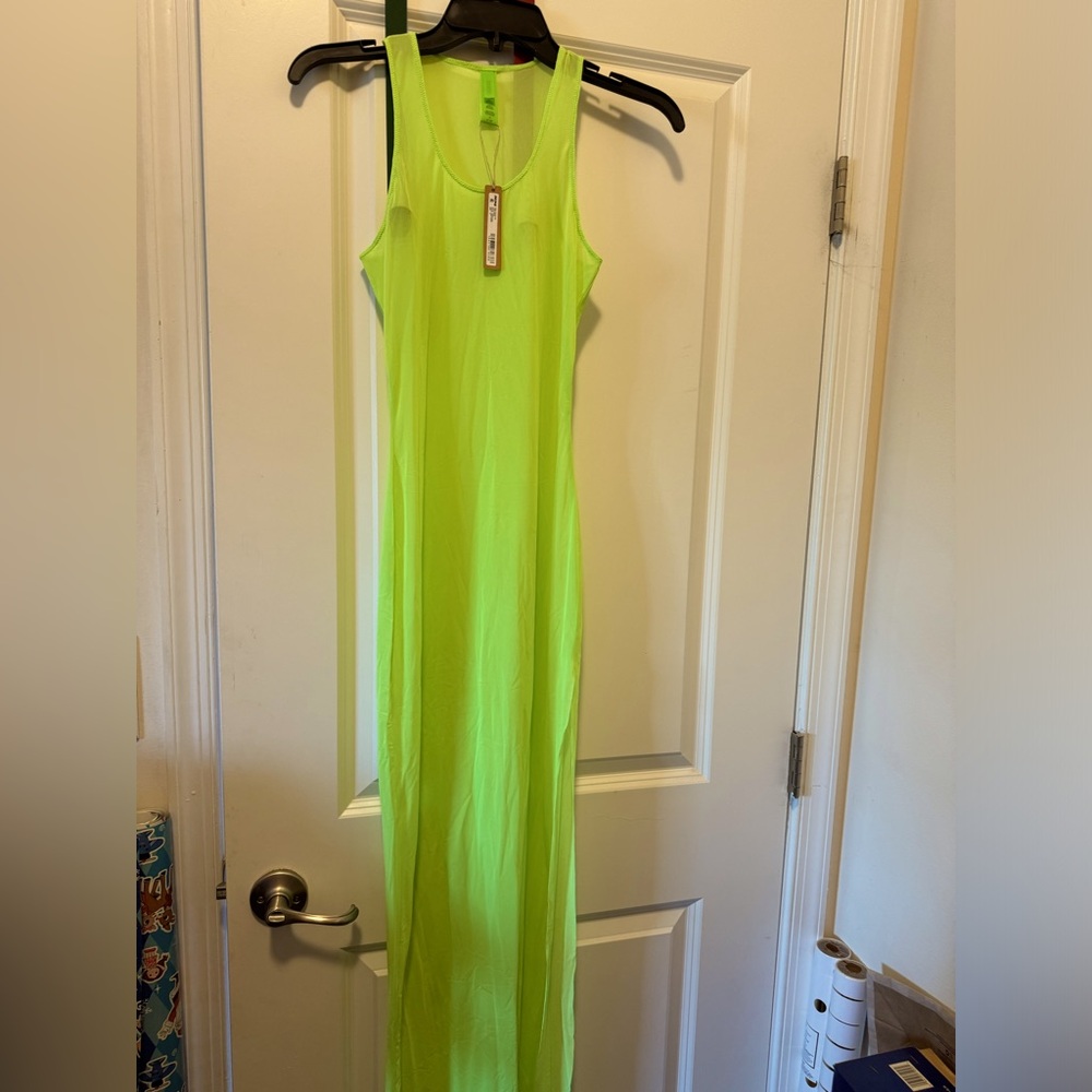 Skims Mesh Cover Up Long Dress Size Small Color Neon Green Brand New With Tags